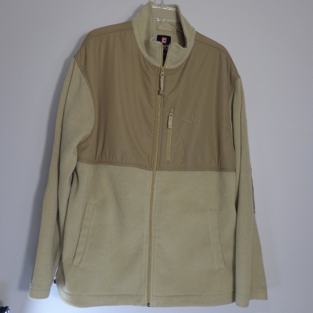 Chaps Men's Beige Full Zip Fleece Drawcord Hem Pockets Warm Jacket Size XL